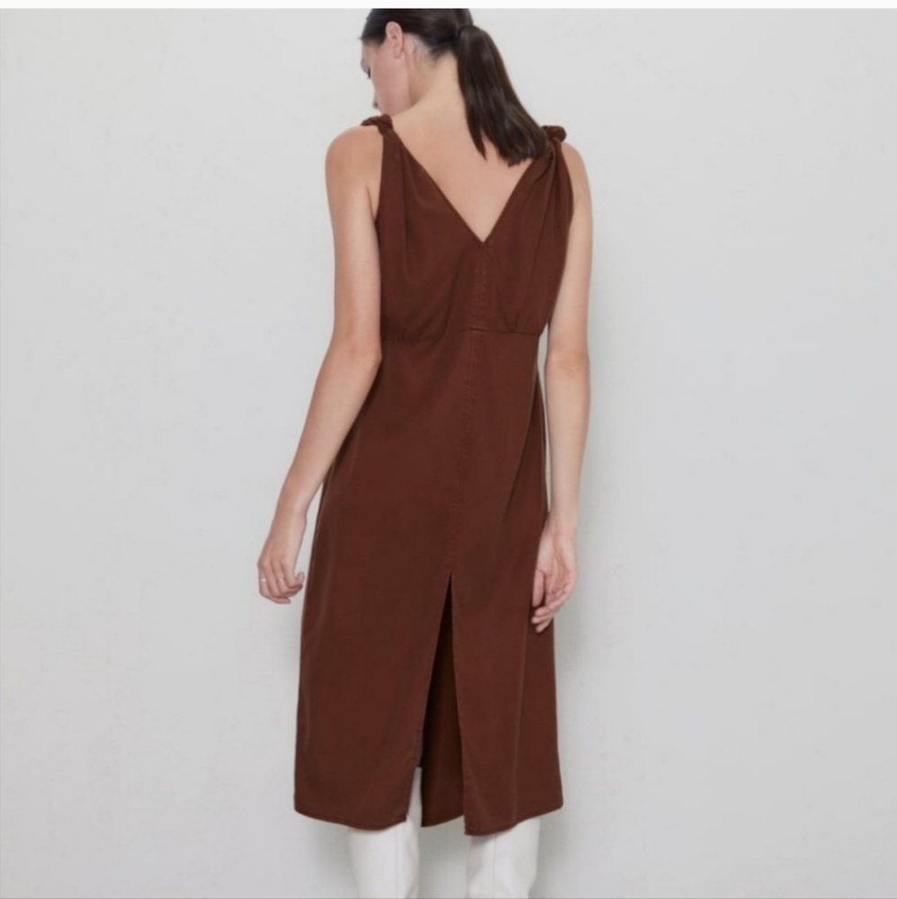 Zara Brown Linen Retro Inspired Dress. Sz Small - Picture 9 of 9